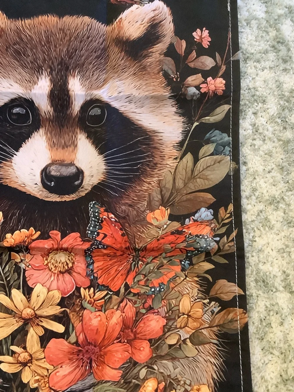 Welcome Raccoon Floral Small Fabric Garden Flag NWT 11.75” x 17.50”